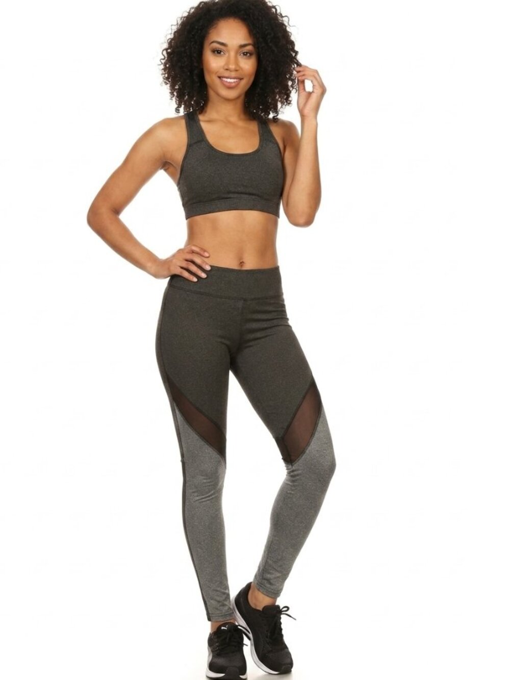 Heathered Charcoal & Grey Mesh Panel Performance Leggings